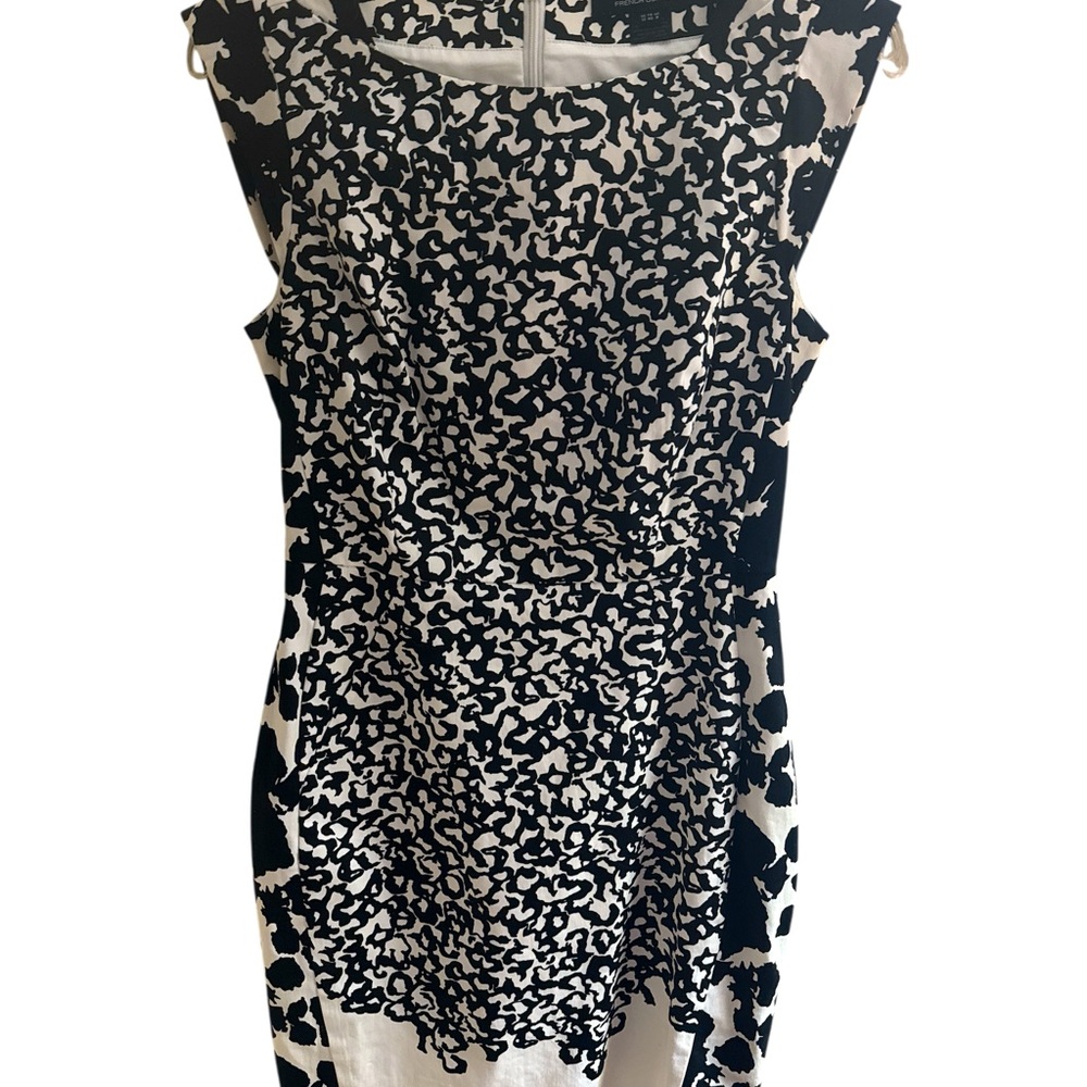 French Connection Women’s Sz 8 Black and White Patterned Lined Sleeveless Dress‎